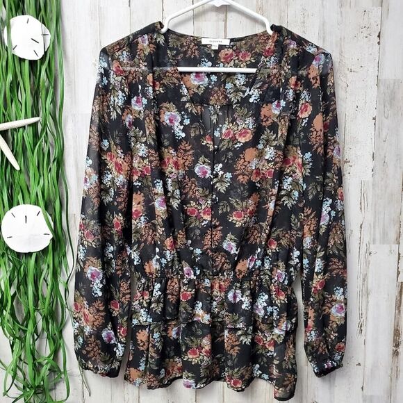 Pleione Floral Sheer Ruffled Blouse Size Small - Picture 6 of 8